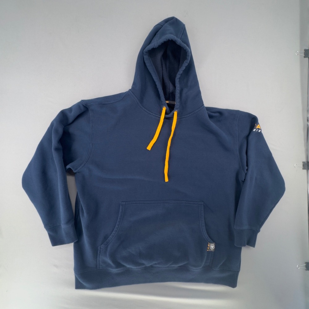 Ariat Rebar Mens Navy Blue Pullover Hoodie Yellow Drawstring 10023940
